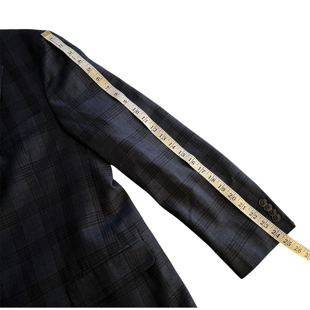 Jos. A. Bank Mens 44R Tailored Fit‎ 100% Wool Plaid Sport Coat Blazer Navy Plaid - Picture 11 of 16
